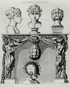Carte craniologique de la tête et le bonnet de compression, caricature de la phrénologie - French School